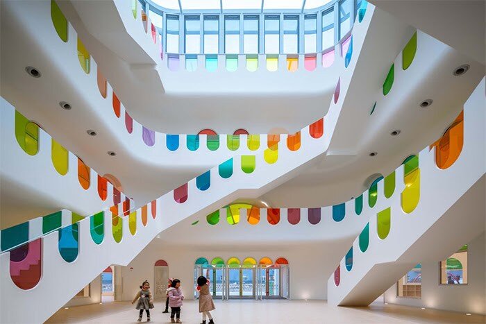 A kaleidoscope kindergarten in Tianshui, China. Image credits: SAKO Architects